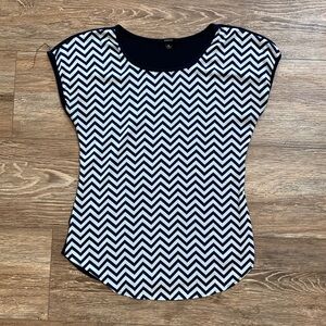 Espresso Women's Medium Lightweight Blue Chevron Blouse Blazer Business Casual